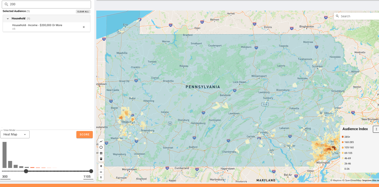 Threshold at 300 — mid-range filtering